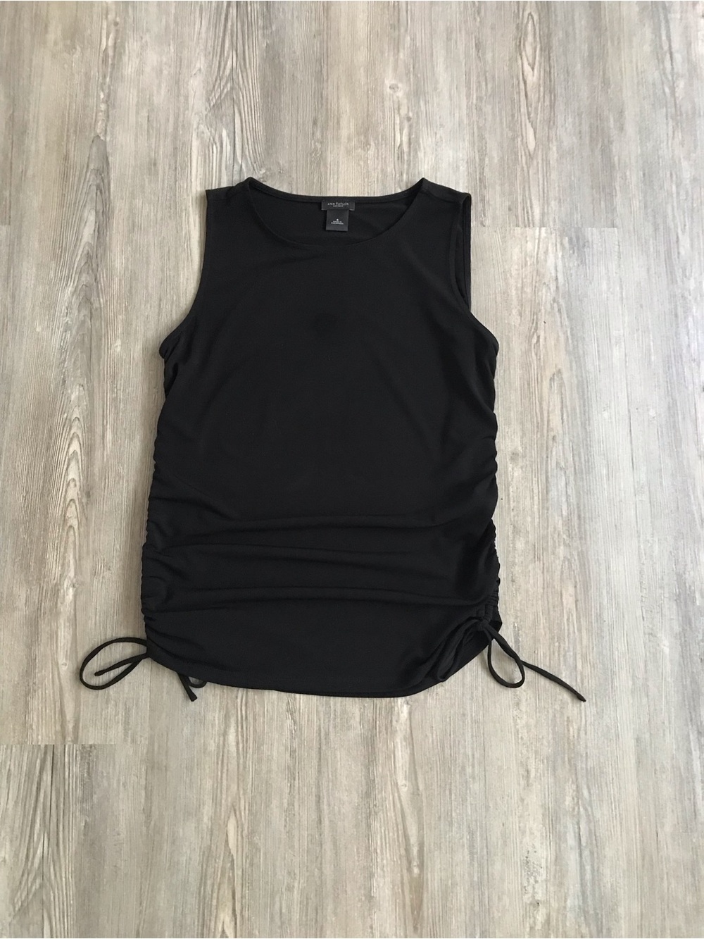 Ann Taylor Factory Black Side-Ruched Tank with Tie Detail